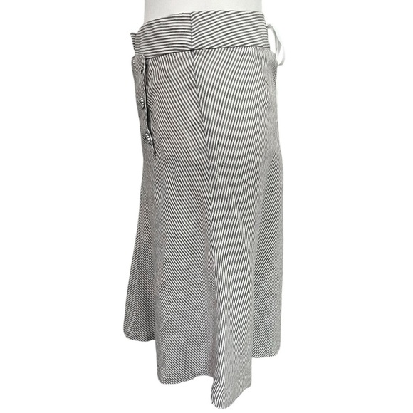 J. Crew Linen Size 4 Midi Sailor Button A-Line Skirt Striped Lace Up Back - Picture 4 of 10